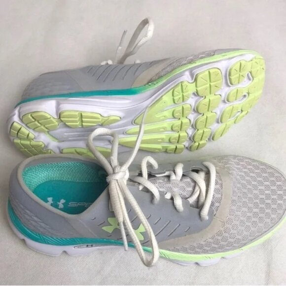 Under Armour Women US Size 6 Speed Form Gray Teal Lime Athletic Running Sneakers - Picture 4 of 5
